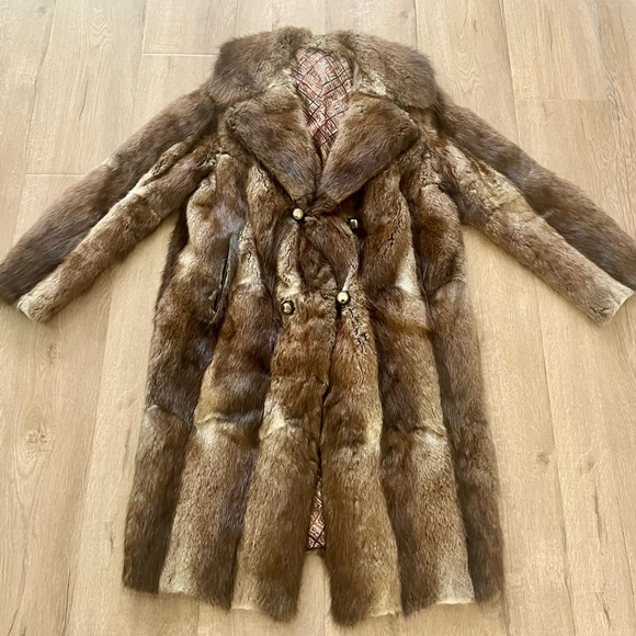 Vintage Jackets & Blazers - ⭐️ Rare Vintage Beaver Fur Coat Full Length‎ Brown Double Breasted Clouser, Mint